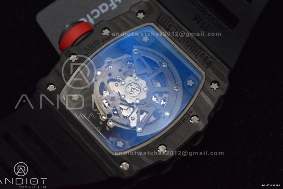 Black MIYOTA Best KUF Dial Strap Rubber Edition Red 1026 RM035-02 Skeleton Supportive on 0514